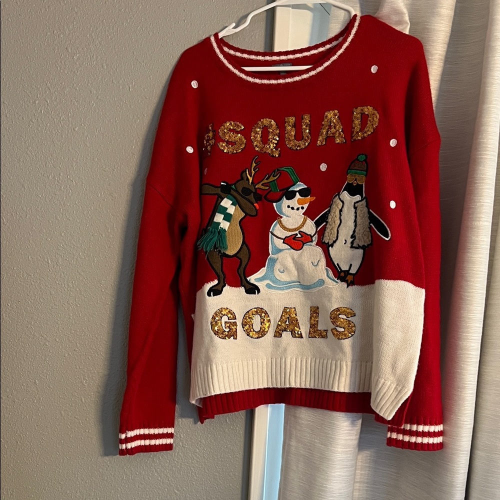 Charlotte Russe Red and White Squad Goals Sweater